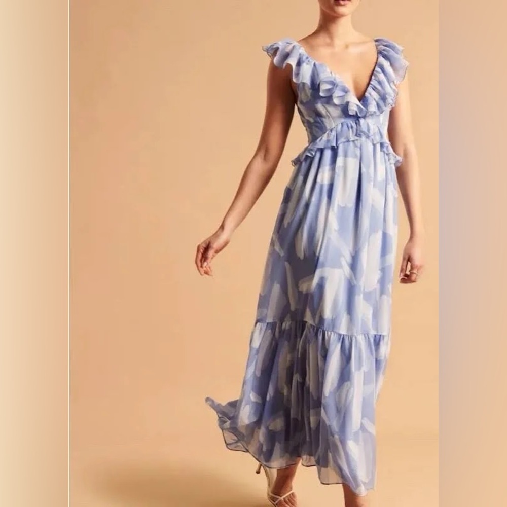 Abercrombie & Fitch Drama Ruffle Open Back Maxi Dress